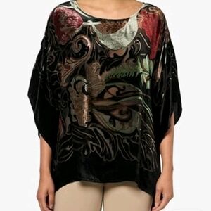 John Mark Oversized Poncho Top Womens Size 2X/3X Black Burnout Velvet Whimsigoth